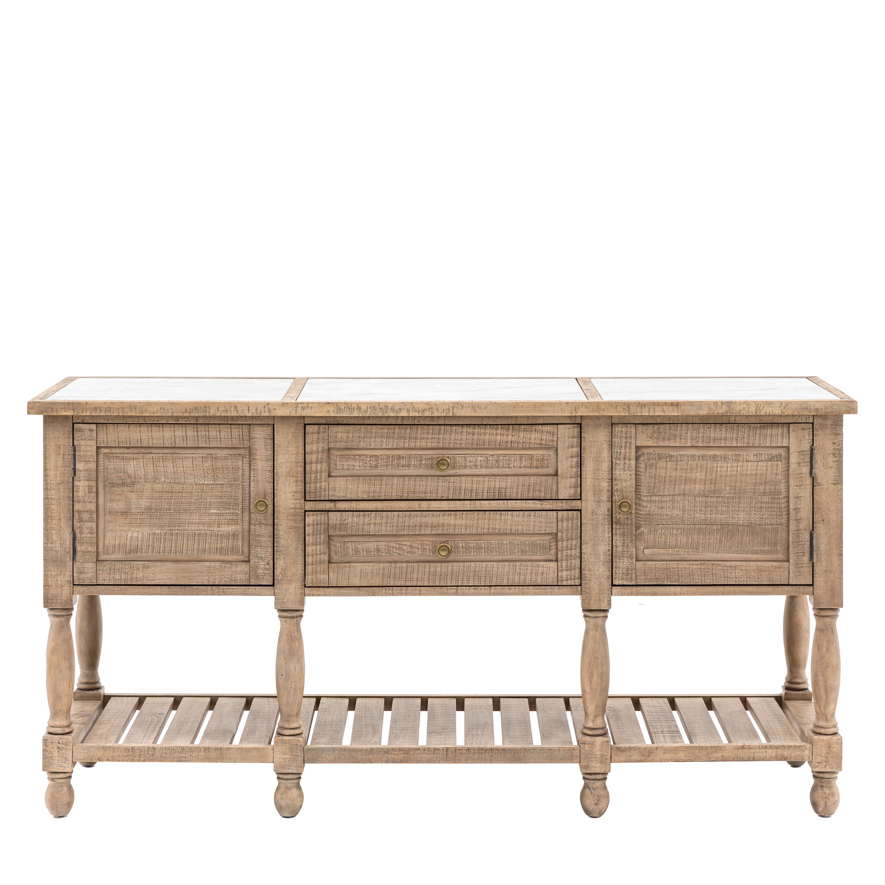 Bowen Natural Pine Wood & White Marble Sideboard